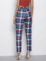 Women Blue Check Knit Tapered Pants