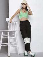 Women Black & White Color Block Side Pockets Twill Pants