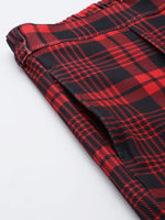 Women Red Check Knit Tapered Pants