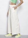 Women White Twill Contrast Stitch Wide Leg Pants