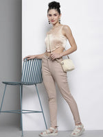 Women Beige Stretchable Twill Skinny Jeans