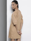 Women Khakhi Twill Volume Shoulder Shift Dress