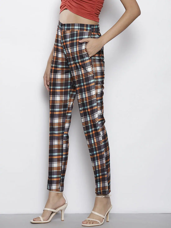 Women Yellow Check Knit Tapered Pants