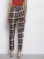 Women Yellow Check Knit Tapered Pants