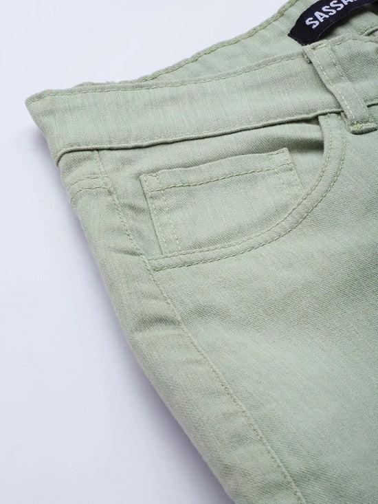 Women Safari Green Stretchable Twill Skinny Jeans