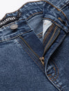 Women Dark Blue Front Zipper Stretch Straight Jeans