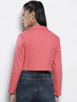 Women Solid Pink Full Sleeve Jacket