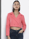 Women Solid Pink Full Sleeve Jacket