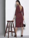 Women Burgundy Back Cut-Out Bodycon Dress