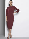 Women Burgundy Back Cut-Out Bodycon Dress