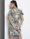 Women Grey Floral Scuba Bodycon Dress