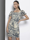 Women Grey Floral Scuba Bodycon Dress