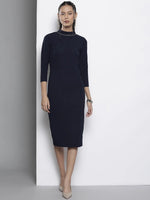 Women Navy Back Cut-Out Bodycon Dress