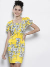 Women Yellow Floral Scuba Bodycon Dress