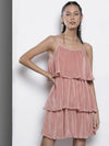 Women Pink Pleated Chinon Frill Dress