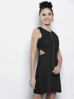 Women Black Twill Side Cut Out Dress