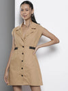 Women Khakhi Twill Front Button Blazer Dress