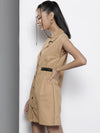 Women Khakhi Twill Front Button Blazer Dress