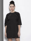 Women Black Twill Volume Shoulder Shift Dress