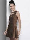 Women Gold Lurex Front Moon Cut A-Line Dress