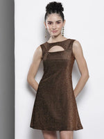 Women Gold Lurex Front Moon Cut A-Line Dress