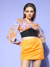 Women Orange & Purple Floral V-Neck Crop Top