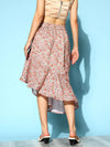 Women Pink & Beige Ditsy Floral Cascading Ruffle Skirt