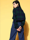 Women Navy Check Crop Shirt