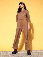 Women Solid Brown Jumpsuits & Sets