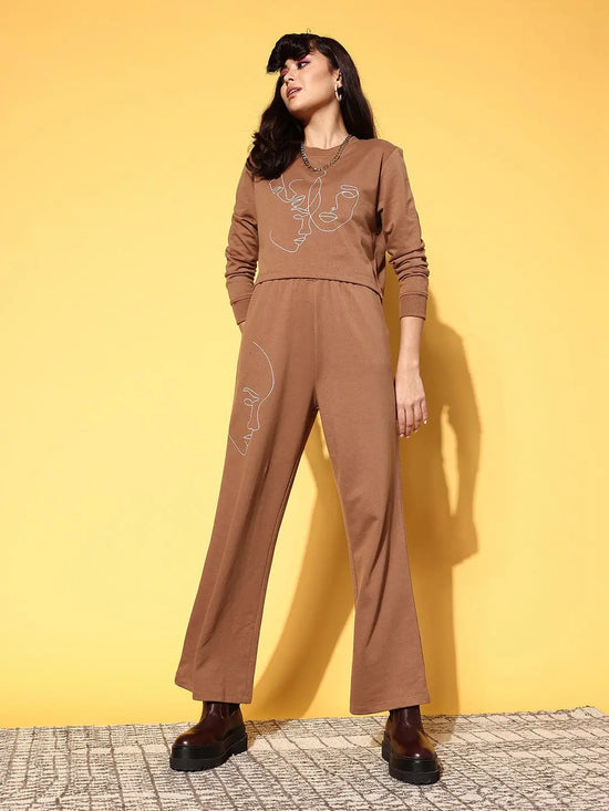 Women Solid Brown Jumpsuits & Sets