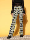 Women Green & Black Checked Knit Bell Bottom Pants