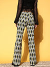 Women Green & Black Checked Knit Bell Bottom Pants