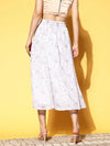 Women White Floral Flared Midi Skirt