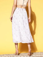 Women White Floral Flared Midi Skirt