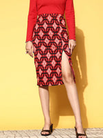 Women Red Geometric Knit Pencil Skirt