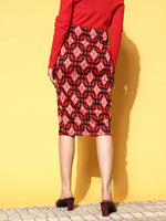 Women Red Geometric Knit Pencil Skirt