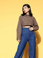 Women Brown Check Crop Shirt