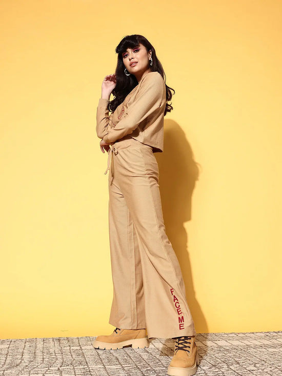 Women Solid Beige Jumpsuits & Sets