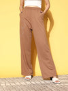 Women Brown Line Art Wide Leg Terry Track Pants