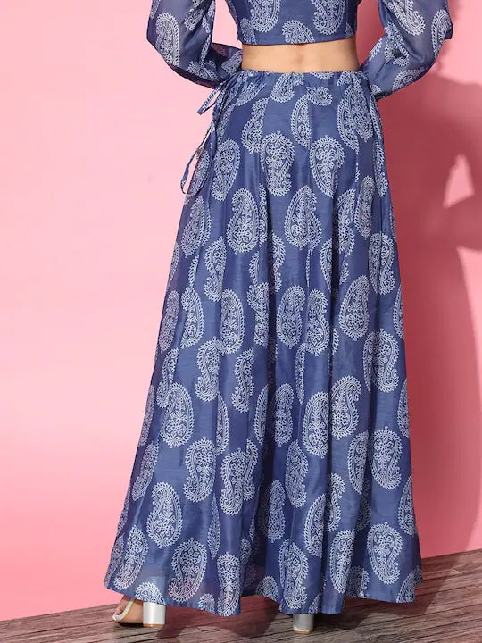 Women Blue Chanderi Paisley Anarkali Skirt