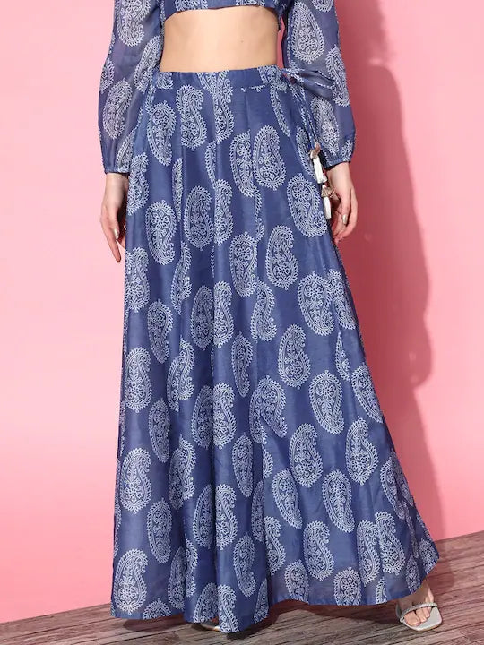 Women Blue Chanderi Paisley Anarkali Skirt