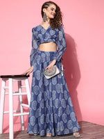 Women Blue Chanderi Paisley Anarkali Skirt