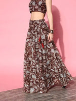 Women Brown Chanderi Floral Anarkali Skirt