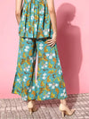 Women Turquoise Floral Ankle Palazzo Pants