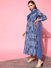 Women Blue Chanderi Paisley Blue Attached Dupatta Dress