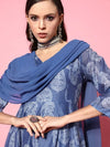 Women Blue Chanderi Paisley Blue Attached Dupatta Dress