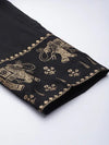 Women Black Elephant Border Foil Print Pencil Pants