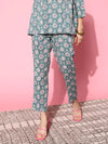 Women Teal Floral Pencil Pants