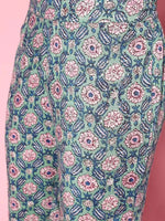 Women Teal Floral Pencil Pants