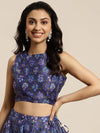 Women Purple Mughal Floral Sleeveless Crop top